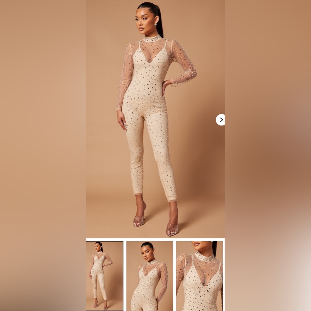 Nova Luxe Fashion nova Valeria Embellished Jumpsuit - Nude